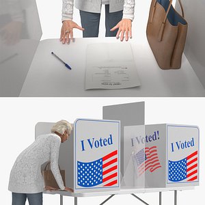 Elderly Lady with Voting Table Rigged 3D model
