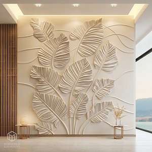 Modern Banana Leaves wall decor Relief STL Mural CNC 447 3D model