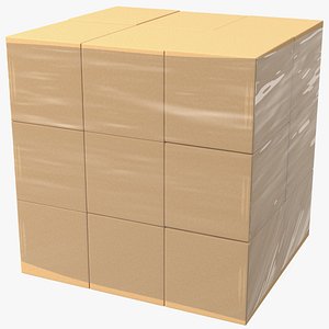 3D model Carton Boxes Wrapped in Stretch Film