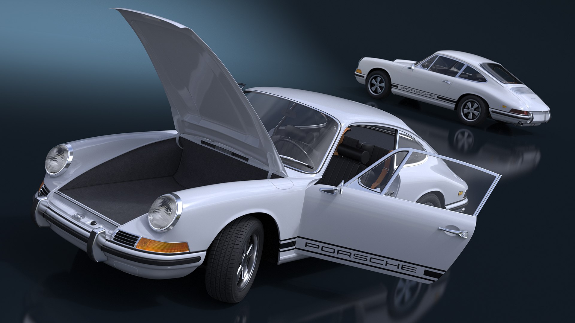 White Porsche 911 1968 Rigged 3D model preview