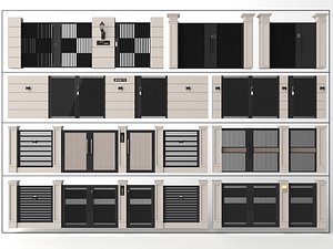 3D Modern Villa Courtyard Gate Fence Set