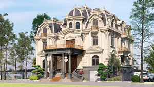 3D Majestic French Colonial Mansion-Sneechvn-MAX FBX OBJ Simlab DAE Blender model
