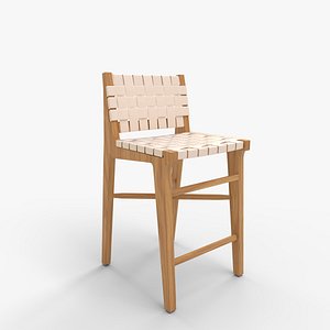 Taj White Leather Strap Bar Stool