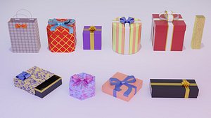 3D Christmas Gift Boxes and Bows 3D model