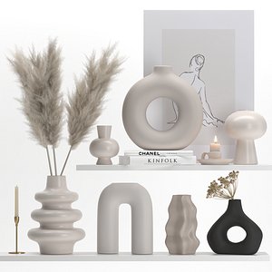 set vases candles and dried flowers