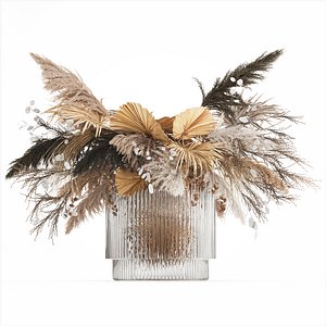 Bouquet Of Dried Flowers  Cortaderia Pampas glass vase 490 3D model