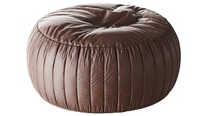 Round brown leather pouf