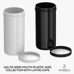100 oz Wide Mouth Plastic Jars Collection With Laying Caps - 2 models model