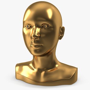 Woman Mannequin Head Statue Eyes Open Golden 3D model