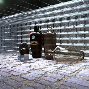 3d model starbucks bottles cigarettes