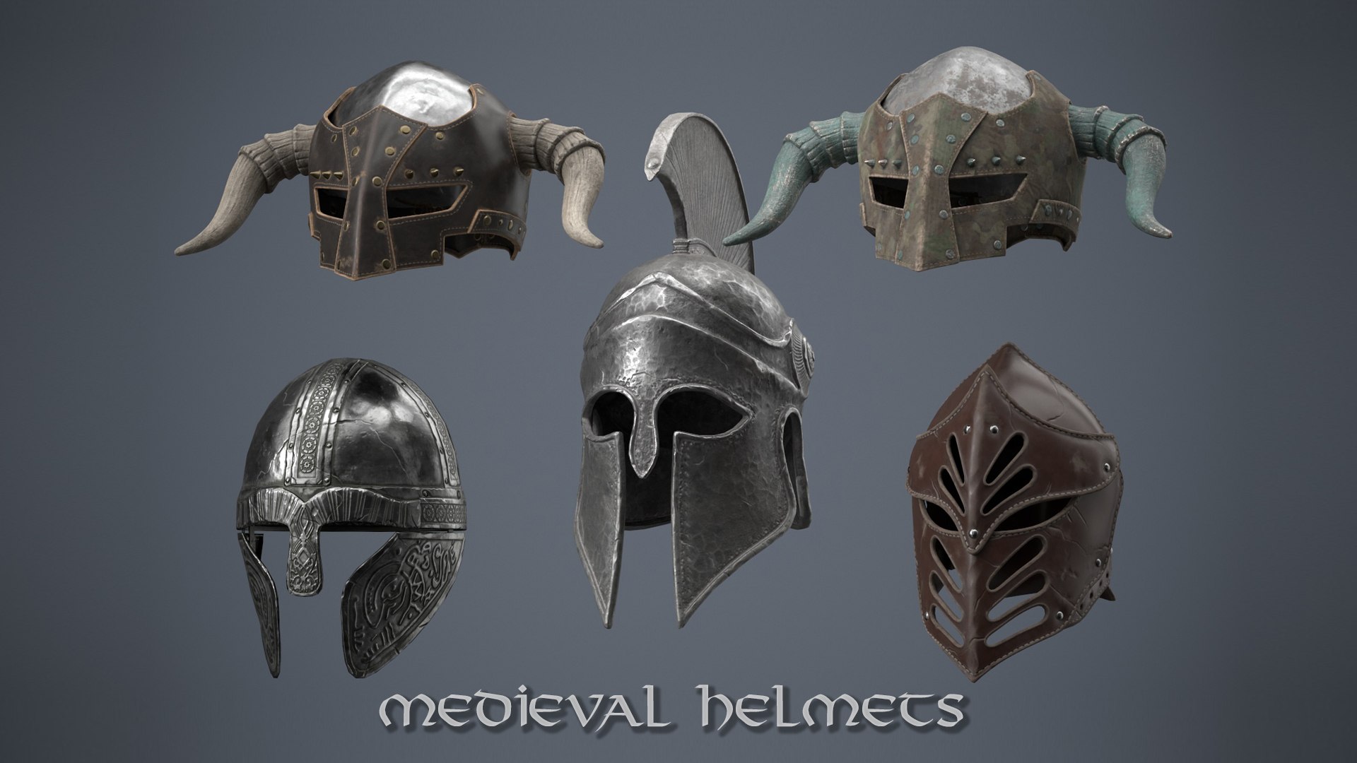 3D Medieval Helmets model https://p.turbosquid.com/ts-thumb/IC/y0rSNF/25/p1/jpg/1665167675/1920x1080/fit_q87/b8723904bd67d5438e9fffae3000aca43271faab/p1.jpg