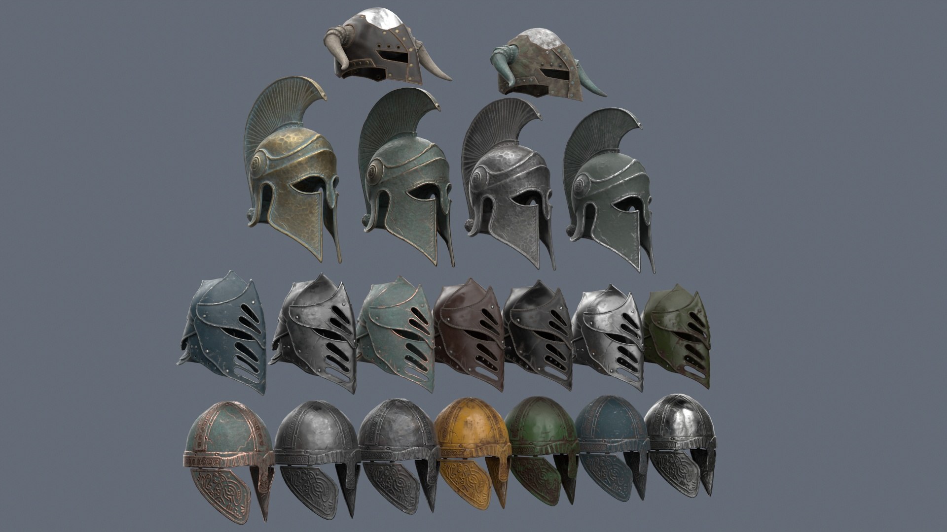 3D Medieval Helmets model https://p.turbosquid.com/ts-thumb/IC/y0rSNF/yG/02002_viewport/jpg/1665167683/1920x1080/fit_q87/96d44baf058f04eed7ac65c6a195b701e4e5751a/02002_viewport.jpg