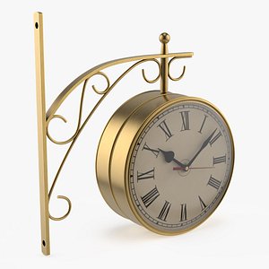 3D Double Sided Wall Clock with Roman Numerals Gold model