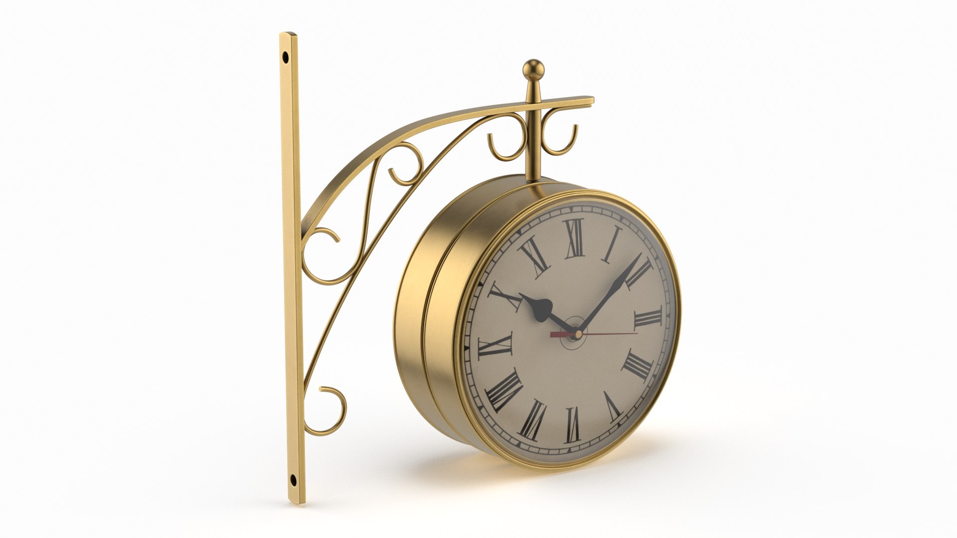 Double Sided Wall Clock with Roman Numerals Gold 3D model preview