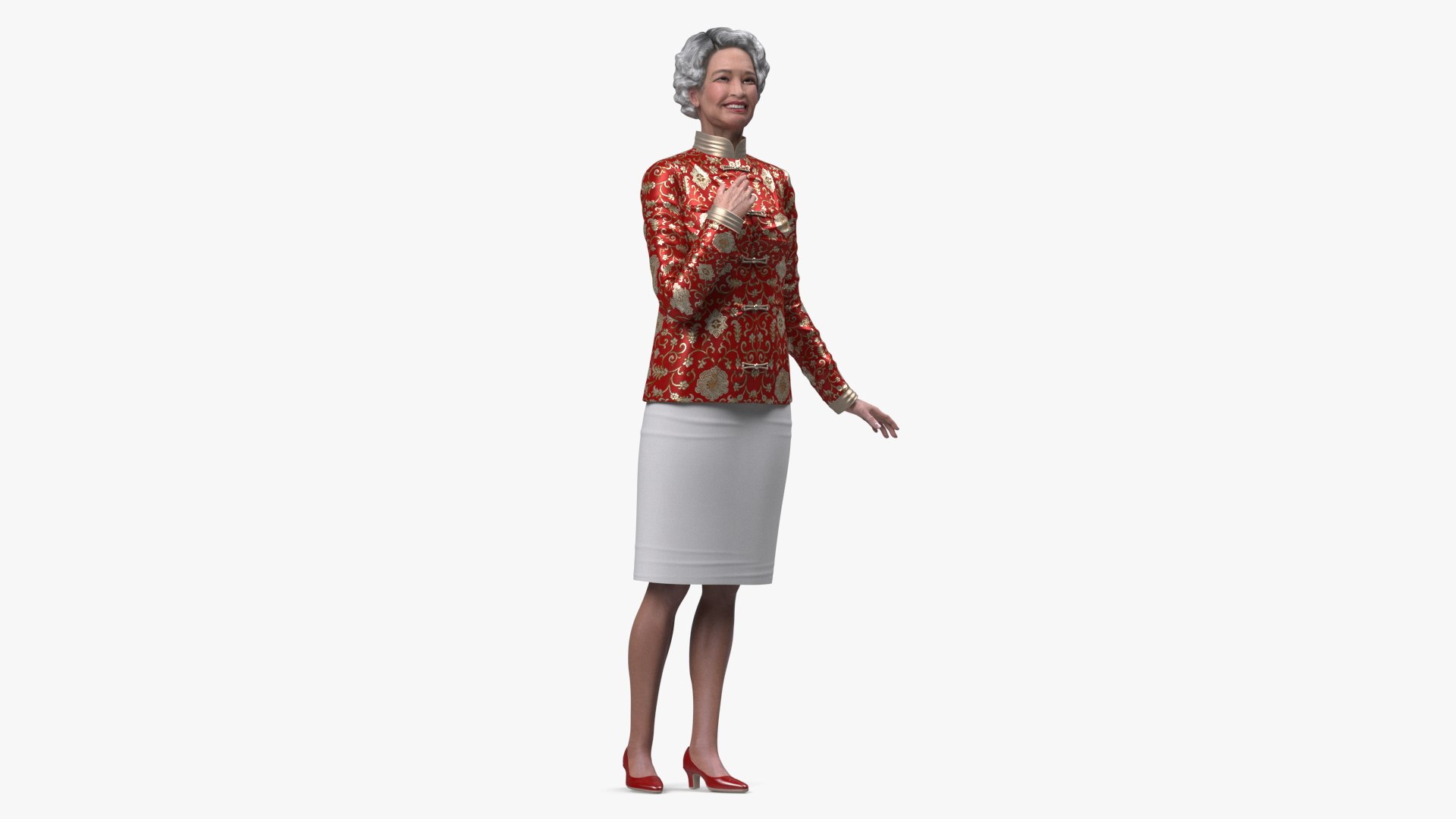 Chinese Elderly Woman Formal Wear Rigged 3D model preview
