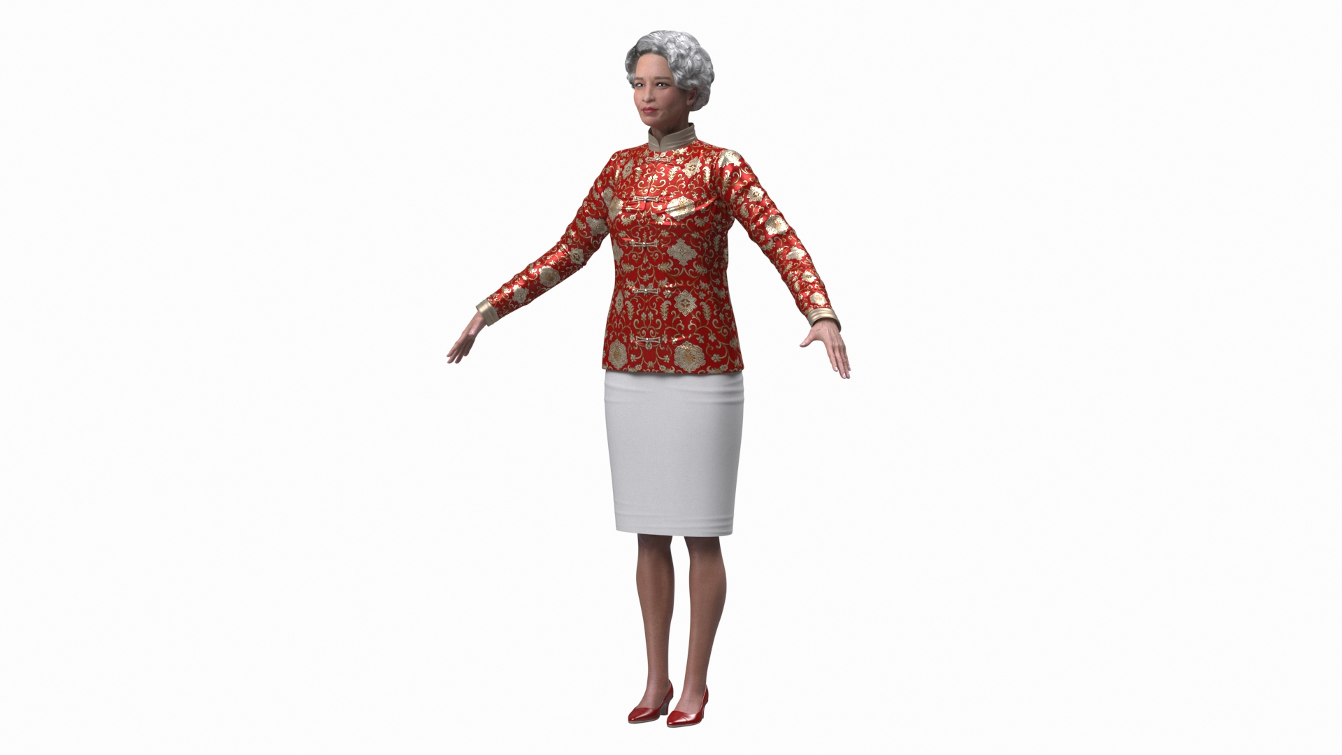 Chinese Elderly Woman Formal Wear Rigged Model - TurboSquid 2083659