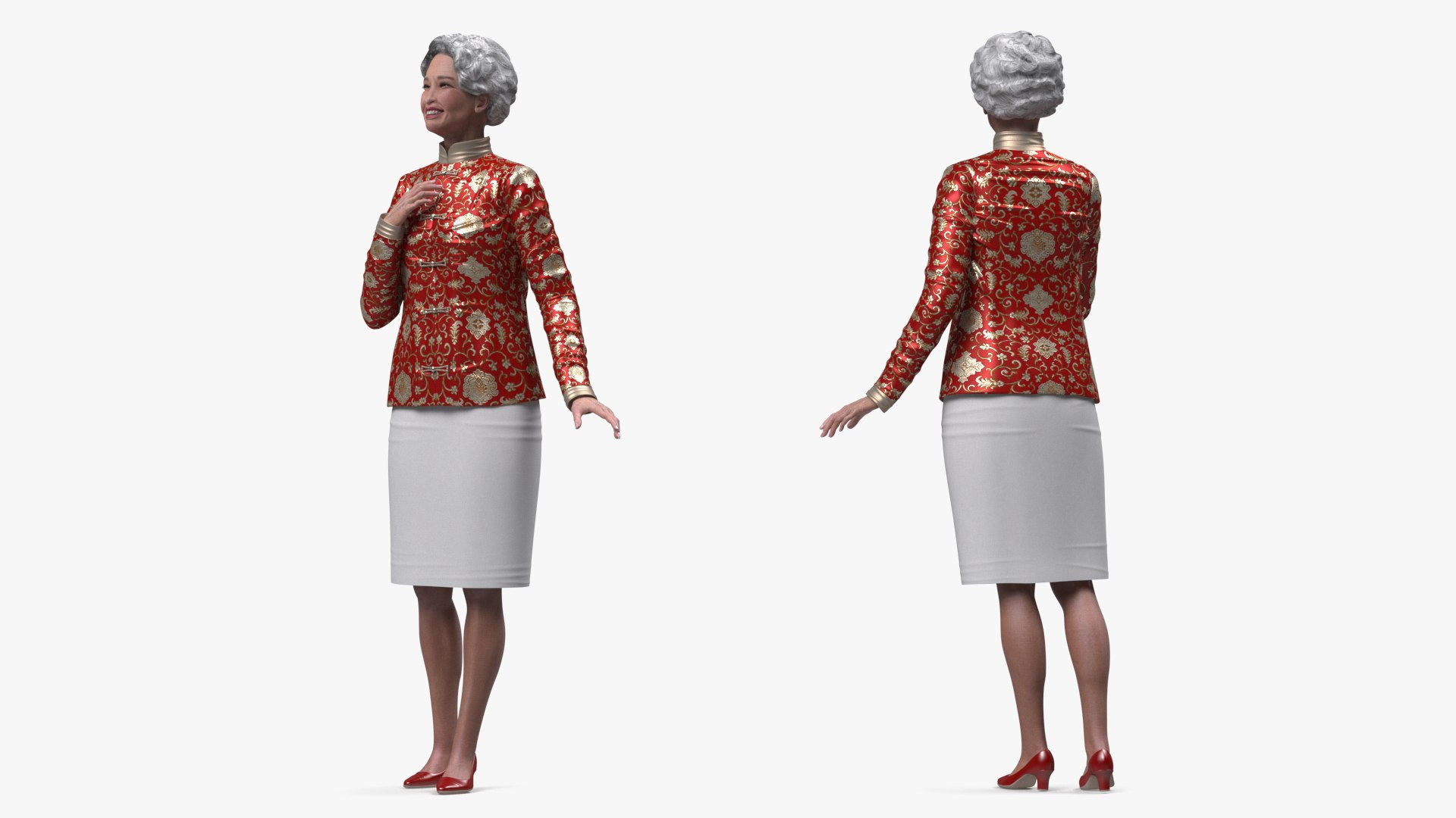 Chinese Elderly Woman Formal Wear Rigged Model - TurboSquid 2083659