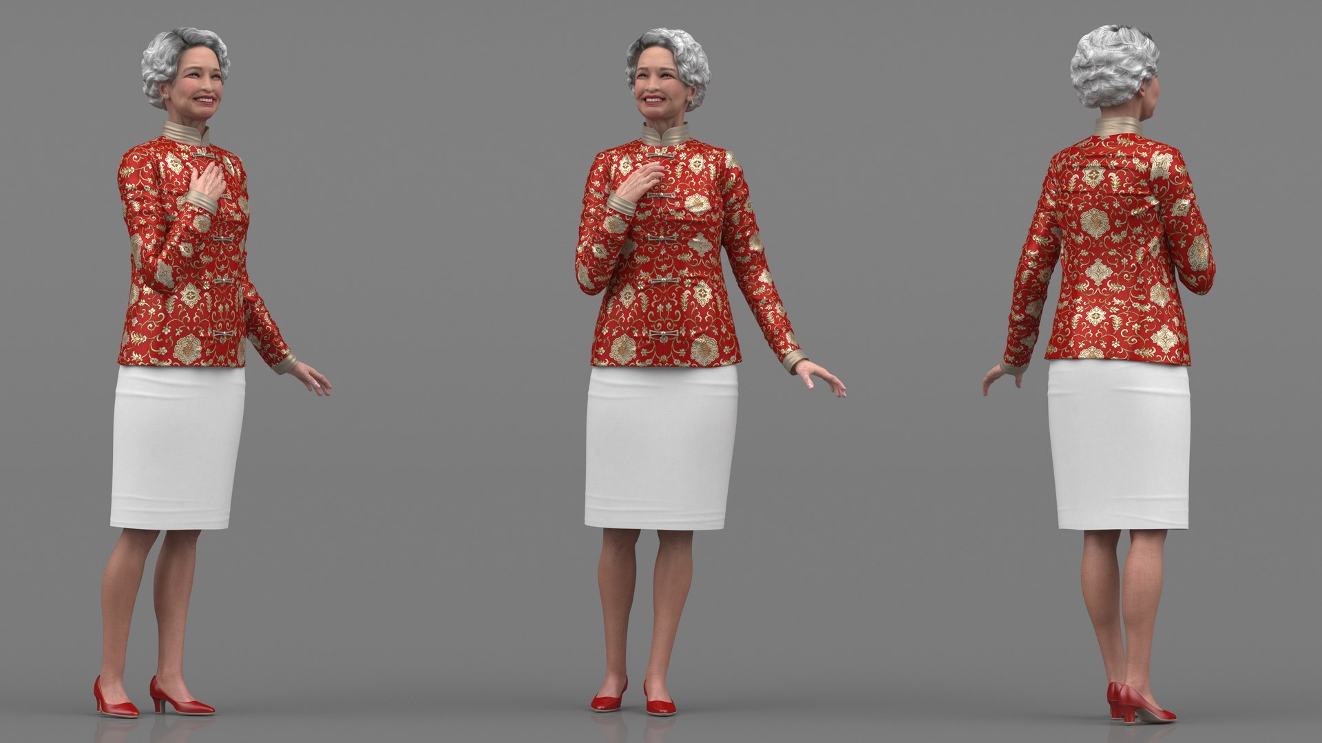Chinese Elderly Woman Formal Wear Rigged model - TurboSquid 2083659