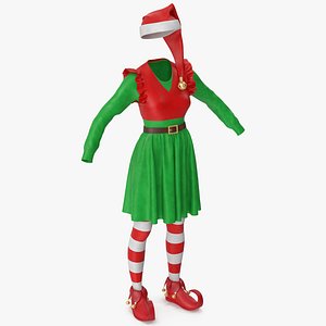 3D Christmas Elf Costume with Bells Female model