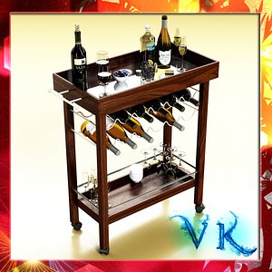 wine table bottles cups 3d max