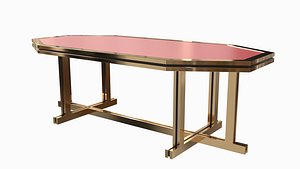 Unique Red Lacquer and Brass Dining Table 1970s model