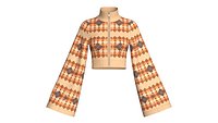 Girls Argyle Zip-Up Bell Sleeve Crop Jacket