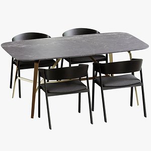 3D Dining table Dark chair Dellin STD