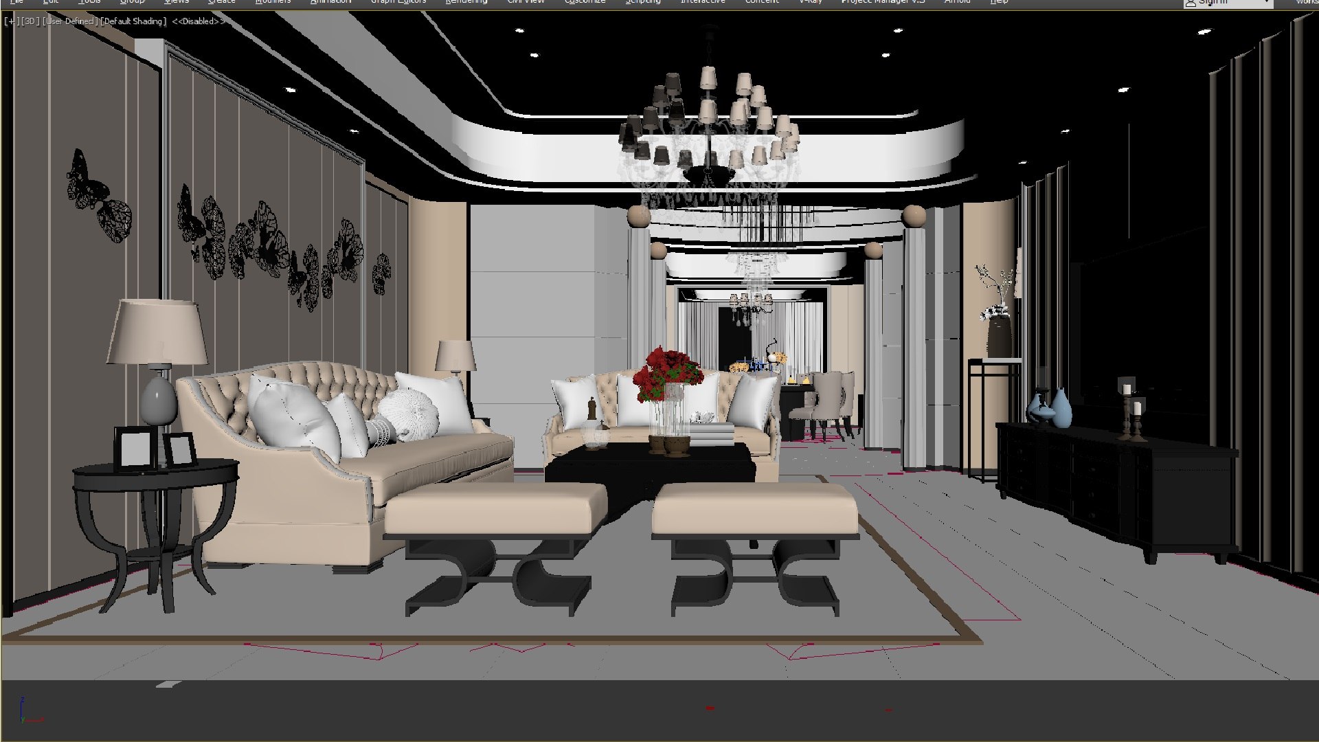 3D Post-modern Luxury Living Room - Dining Room Porch Combination Model ...