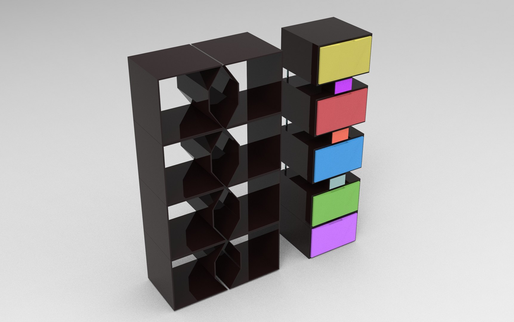 3D Model Bookshelves With Different Sizes Drawers TurboSquid 1952523