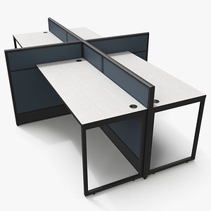 Office Furniture Four Seat Cubicle Gray Blue 3D model