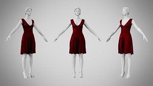 Dress 21 Burgundy Velvet With Design 3D model