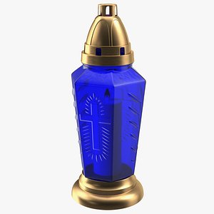 3D Blue Glass Lantern Eternal Candle Holder