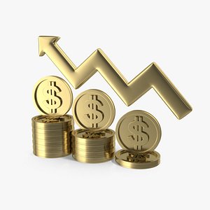 3D Money Profit Analytics Line Icon Growth Chart Arrow Coins Symbol