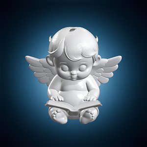 Reading Cherub 3D Print Model Angel Sculpture 3D model