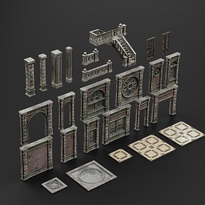 3D ABANDONED OLD WALL MODULAR KITBASH 03 model