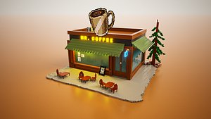 Voxel Coffee shop exterior 3D model
