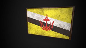 aaa Old Picture Frame With Brunei  Flag - Game Ready PBR Low-poly