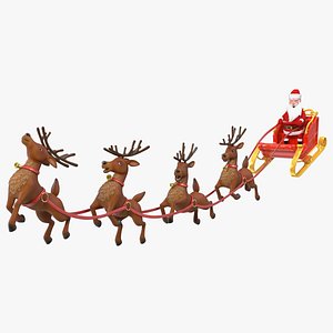 Flying Santa Claus Reindeer Sleigh 3D model