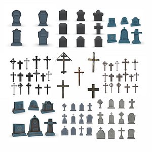 3D A large set of tombstones and crosses model