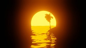 An 80s Style animated Sunset with a palm tree