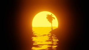 An 80s Style animated Sunset with a palm tree