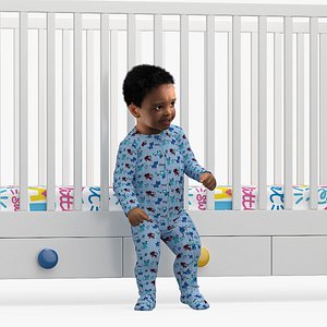 Black Toddler Boy in Bed Standing Rigged