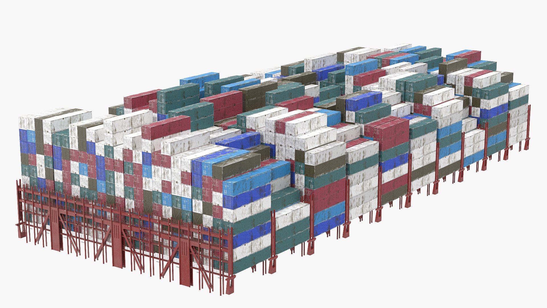Cargo Shipping Containers Stacked 3D model preview