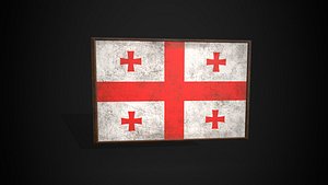 3D Old Picture Frame With Georgia  Flag - Game Ready PBR Low-poly 3D Model model