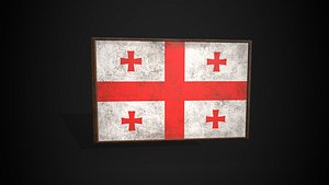 Old Picture Frame With Georgia Flag - Game Ready PBR Low-poly