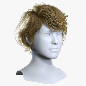 Realistic Soft Layered Short Waves with Fringe - Game Ready Hair Cards 3D model