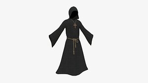 Priest Outfit A03 Black - Character Clothing Design 3D model