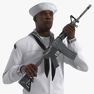 3D model Afro American US Navy Sailor with Rifle