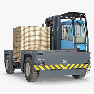 Heavy-Duty Forklift with Wrapped Pallet Load Blue