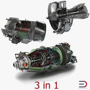 3d sectioned turbojet engines modeled model